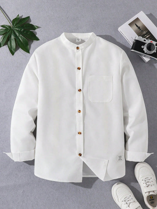 SHEIN Camisa informal sencilla de manga larga con botones para adolescente - Quierox - Tienda Online