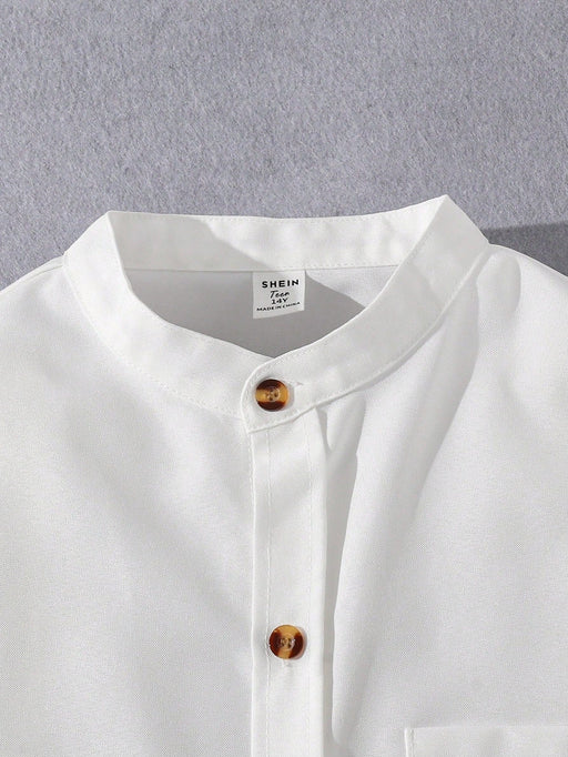 SHEIN Camisa informal sencilla de manga larga con botones para adolescente - Quierox - Tienda Online