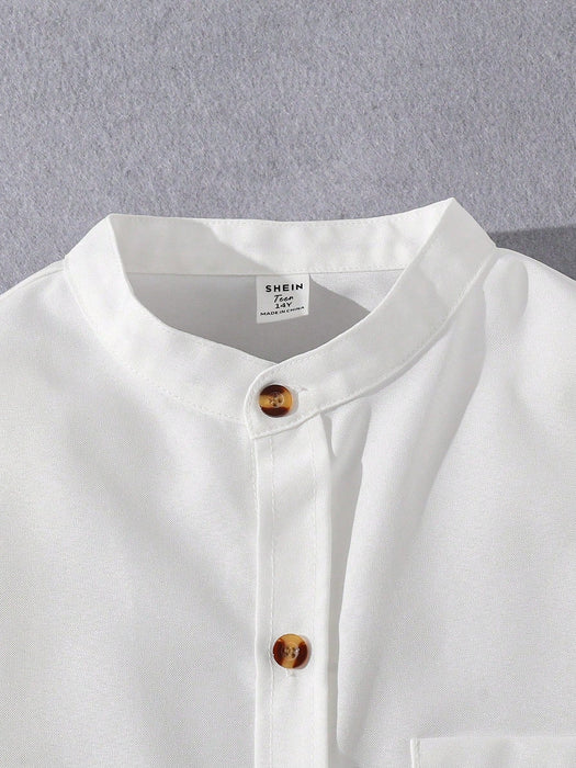 SHEIN Camisa informal sencilla de manga larga con botones para adolescente - Quierox - Tienda Online