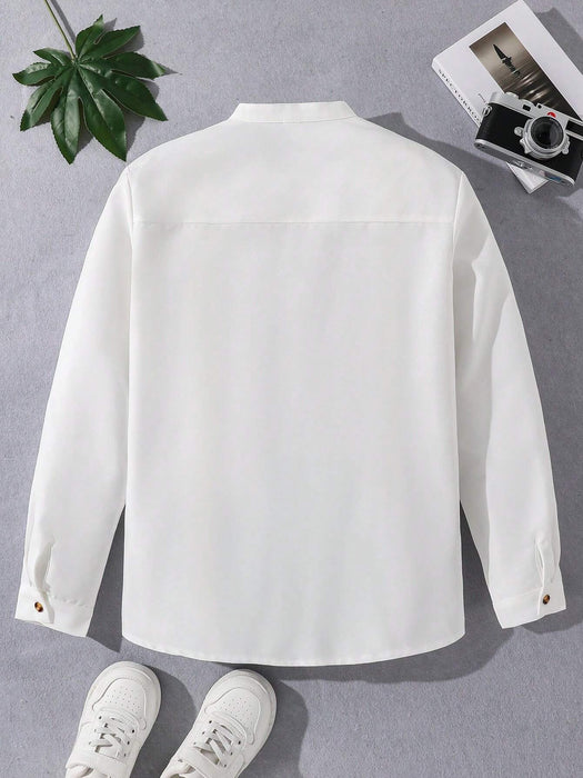 SHEIN Camisa informal sencilla de manga larga con botones para adolescente - Quierox - Tienda Online