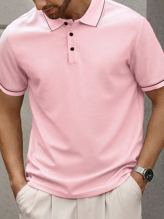 SHEIN Camisa polo casual de oficina de manga corta a rayas para hombres de talla grande - Quierox - Tienda Online