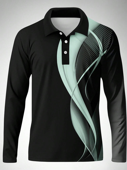 Shein Camisa polo de manga larga con estampado 3D de moda para hombre - Quierox - Tienda Online
