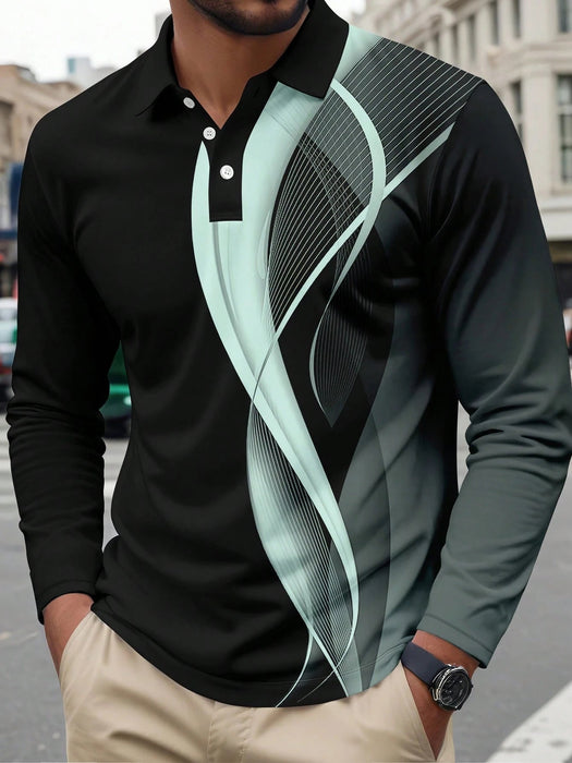 Shein Camisa polo de manga larga con estampado 3D de moda para hombre - Quierox - Tienda Online