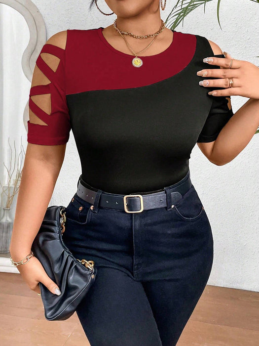 SHEIN Camiseta ajustada Celure Plus Size de verano informal con inserciones de malla - Quierox - Tienda Online