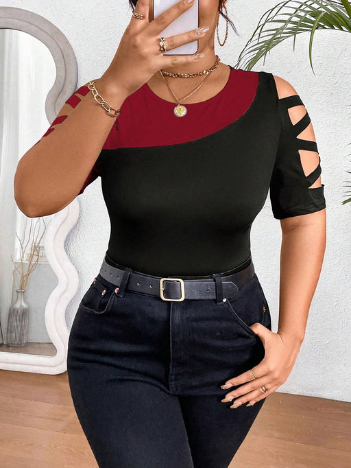 SHEIN Camiseta ajustada Celure Plus Size de verano informal con inserciones de malla - Quierox - Tienda Online