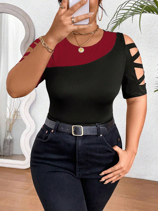 SHEIN Camiseta ajustada Celure Plus Size de verano informal con inserciones de malla - Quierox - Tienda Online