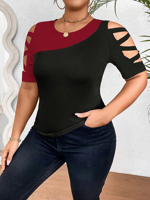 SHEIN Camiseta ajustada Celure Plus Size de verano informal con inserciones de malla - Quierox - Tienda Online