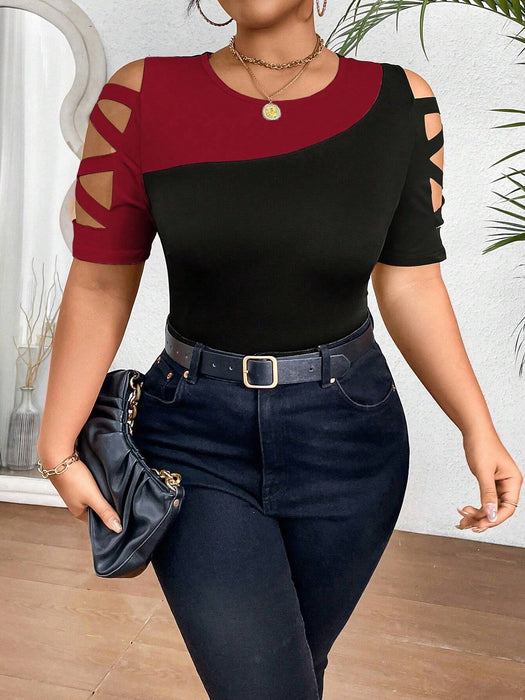 SHEIN Camiseta ajustada Celure Plus Size de verano informal con inserciones de malla - Quierox - Tienda Online