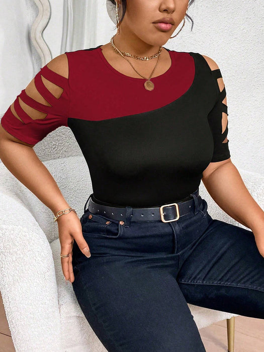 SHEIN Camiseta ajustada Celure Plus Size de verano informal con inserciones de malla - Quierox - Tienda Online