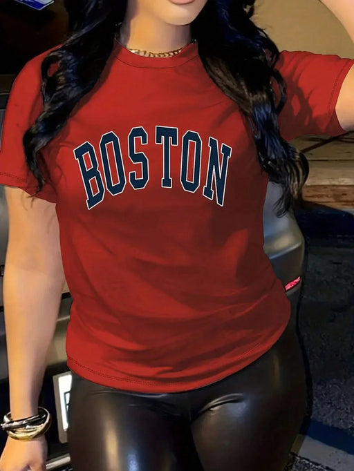 SHEIN Camiseta básica de manga corta para mujer INAWLY con estampado - Quierox - Tienda Online