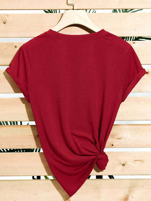 SHEIN Camiseta básica de manga corta para mujer INAWLY con estampado - Quierox - Tienda Online