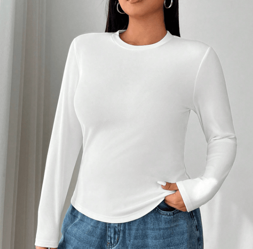 SHEIN Camiseta básica de manga larga ajustada con cuello redondo para mujer - Quierox - Tienda Online