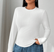 SHEIN Camiseta básica de manga larga ajustada con cuello redondo para mujer - Quierox - Tienda Online