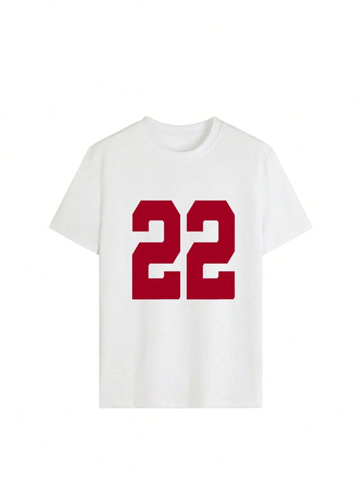 SHEIN Camiseta casual de manga corta con cuello redondo y estampado numérico - Quierox - Tienda Online