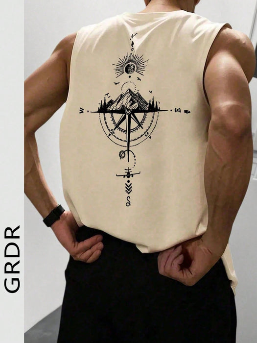 SHEIN Camiseta casual de tirantes de hombre con estampado de brújula y montaña - Quierox - Tienda Online