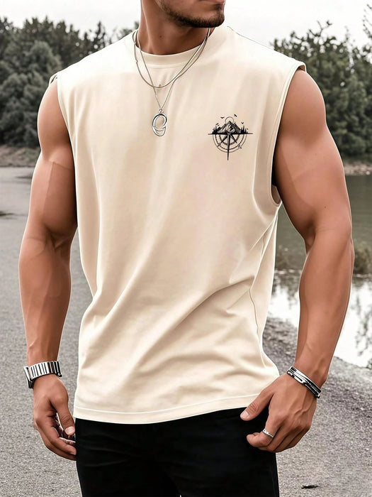 SHEIN Camiseta casual de tirantes de hombre con estampado de brújula y montaña - Quierox - Tienda Online