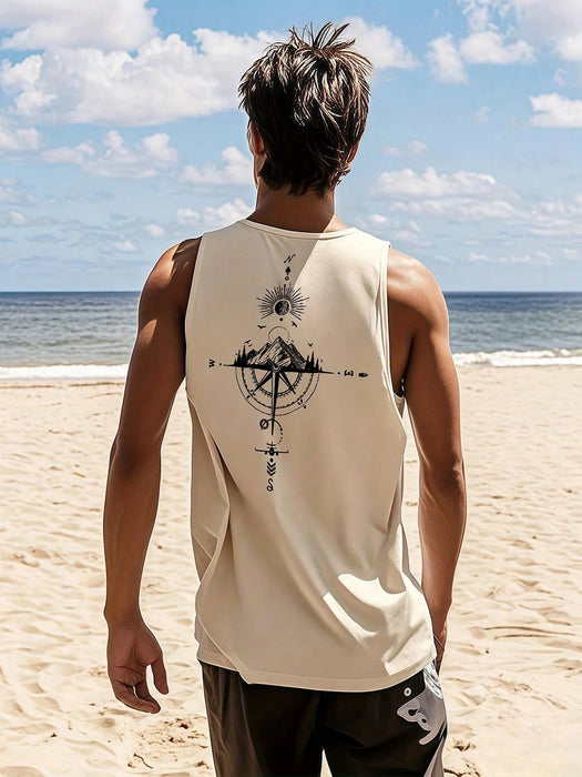 SHEIN Camiseta casual de tirantes de hombre con estampado de brújula y montaña - Quierox - Tienda Online