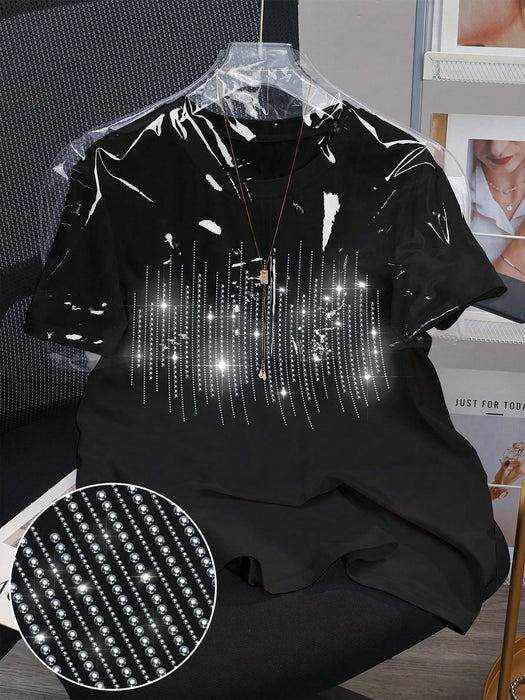 SHEIN Camiseta con brillos y adorno de cristales para mujer talla grande - Quierox - Tienda Online