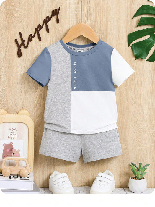 shein Camiseta Con Estampado De Letras A Cuadros Para Bebé Y Shorts unicolor - Quierox - Tienda Online