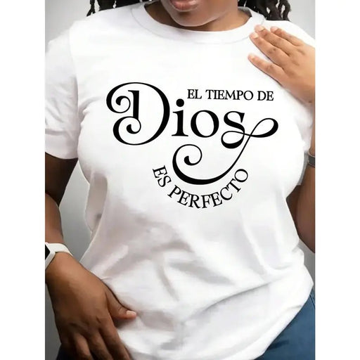 SHEIN Camiseta con estampado de mensaje de Dios manga corta y cuello redondo - Quierox - Tienda Online