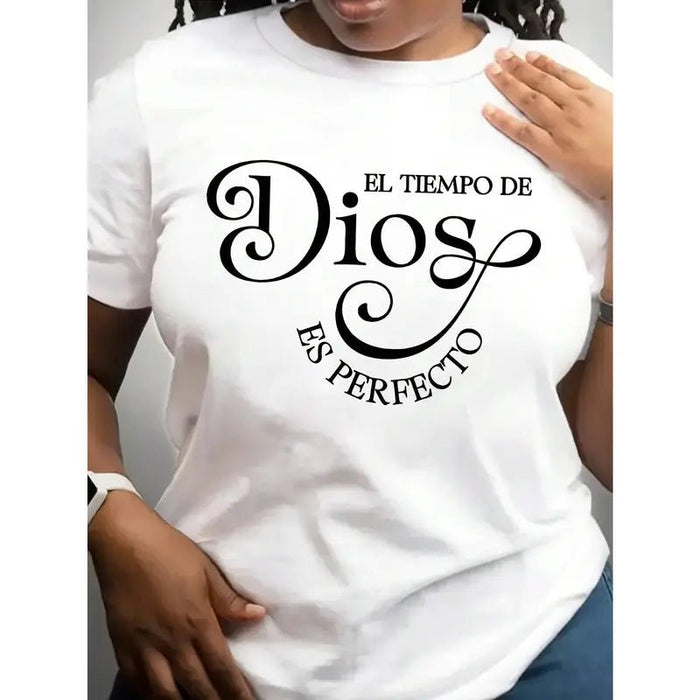 SHEIN Camiseta con estampado de mensaje de Dios manga corta y cuello redondo - Quierox - Tienda Online