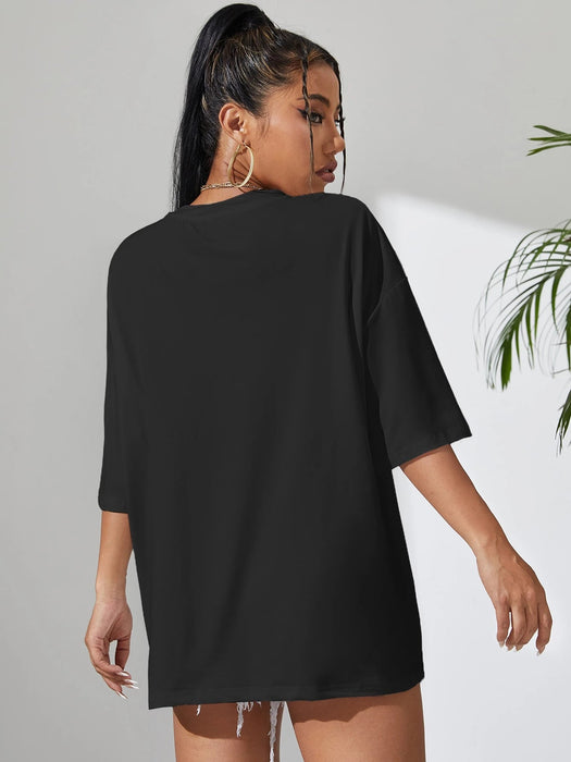 Shein Camiseta con hombros caídos y gráfico de letras INAWLY Camisetas gráficas Tops para mujer - Quierox - Tienda Online