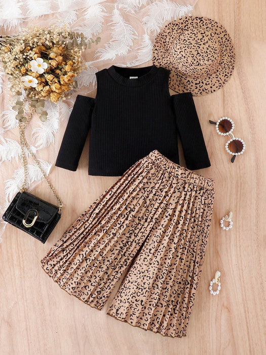 SHEIN Camiseta con hombros descubiertos, falda plisada estampada y sombrero para bebé - Quierox - Tienda Online