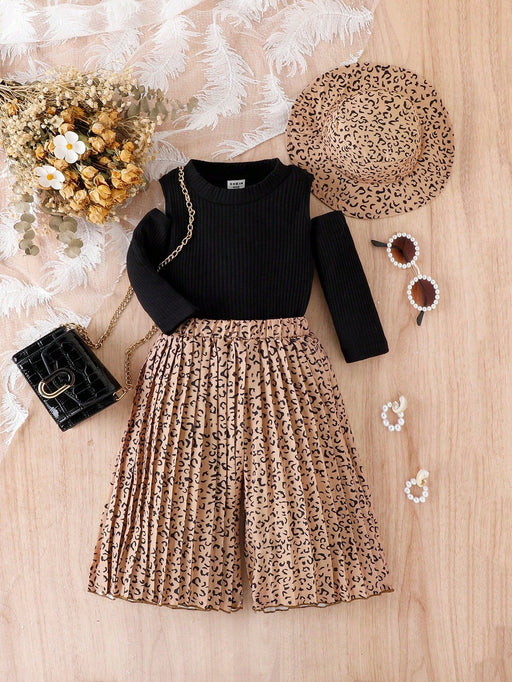 SHEIN Camiseta con hombros descubiertos, falda plisada estampada y sombrero para bebé - Quierox - Tienda Online