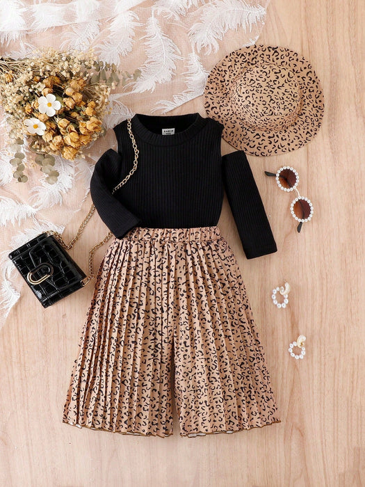 SHEIN Camiseta con hombros descubiertos, falda plisada estampada y sombrero para bebé - Quierox - Tienda Online