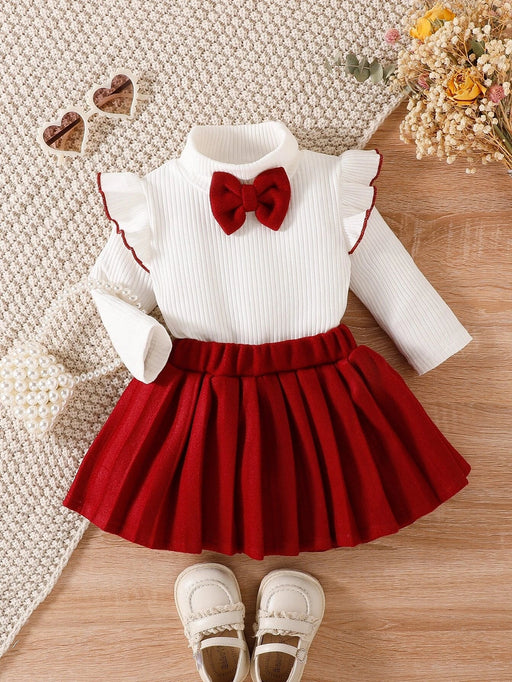 SHEIN Camiseta con lazo en la parte delantera y falda con ribete de volantes para niña - Quierox - Tienda Online