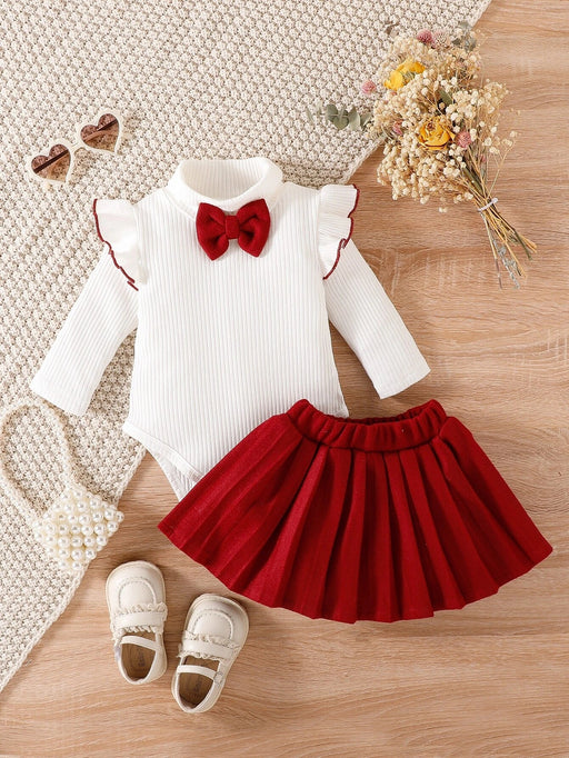 SHEIN Camiseta con lazo en la parte delantera y falda con ribete de volantes para niña - Quierox - Tienda Online