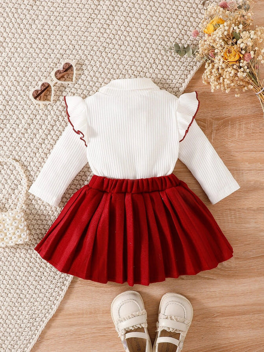SHEIN Camiseta con lazo en la parte delantera y falda con ribete de volantes para niña - Quierox - Tienda Online