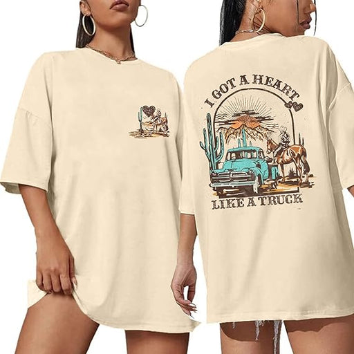 SHEIN Camiseta con texto en inglés "I Got A Heart Like A Truck" para mujer OVERSIZED - Quierox - Tienda Online