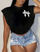 Shein Camiseta corta holgada de manga corta con cuello redondo y estampado cruzado sencillo de Slaydiva para mujer - Quierox - Tienda Online