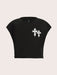 Shein Camiseta corta holgada de manga corta con cuello redondo y estampado cruzado sencillo de Slaydiva para mujer - Quierox - Tienda Online