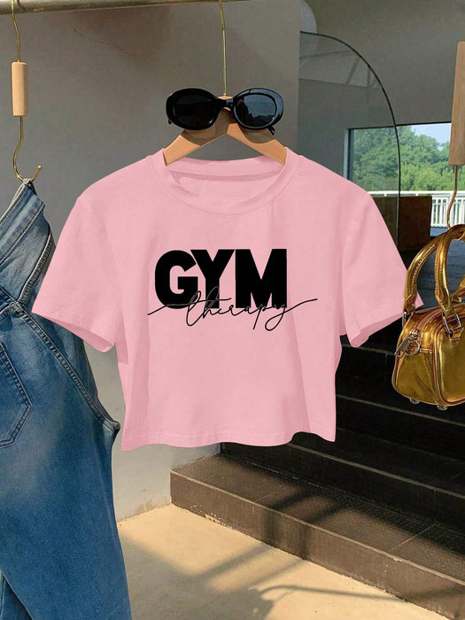 SHEIN Camiseta corta informal de manga corta con cuello redondo y estampado - Quierox - Tienda Online