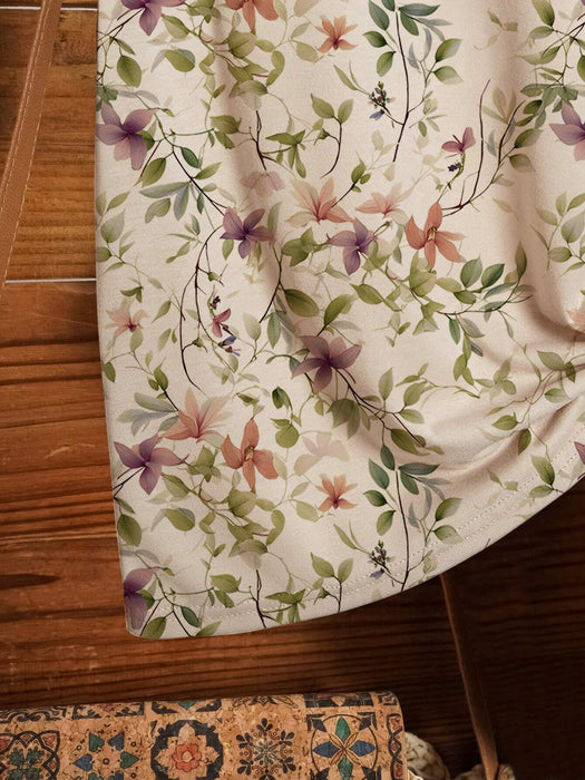 Shein Camiseta de cuello redondo con estampado floral y vegetal de talla grande - Quierox - Tienda Online