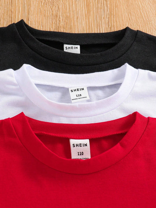 Shein Camiseta de cuello redondo lisa de 3 piezas para niño pequeño - Quierox - Tienda Online