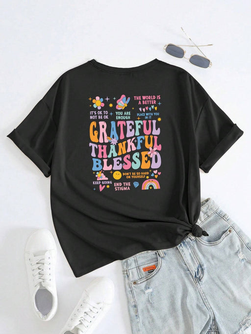 SHEIN Camiseta de manga corta casual con eslogan divertido y estampado de gráficos - Quierox - Tienda Online