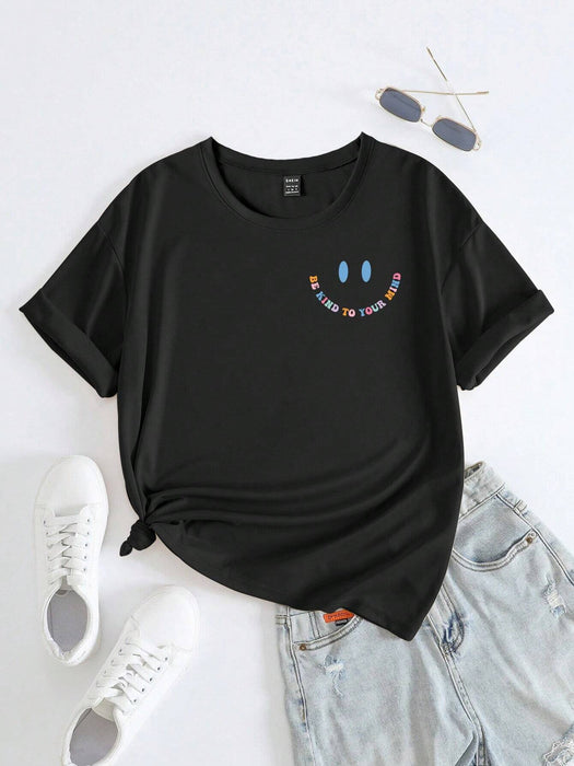 SHEIN Camiseta de manga corta casual con eslogan divertido y estampado de gráficos - Quierox - Tienda Online