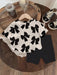 SHEIN camiseta de manga corta con cuello redondo y estampado de lazo y leggings de punto - Quierox - Tienda Online