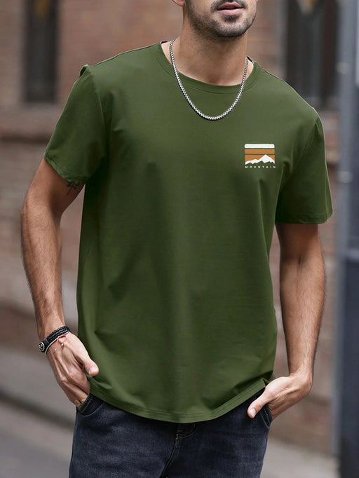 SHEIN Camiseta de manga corta con estampado minimalista de elementos de montaña - Quierox - Tienda Online