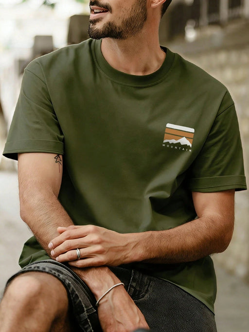 SHEIN Camiseta de manga corta con estampado minimalista de elementos de montaña - Quierox - Tienda Online