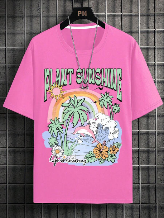 Shein Camiseta de manga corta con estampado "Vacaciones" de Manfinity - Quierox - Tienda Online