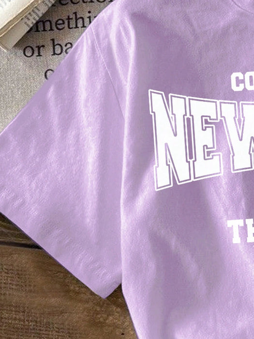 SHEIN Camiseta de manga corta con gráfico de letra inglesa sencilla - Quierox - Tienda Online