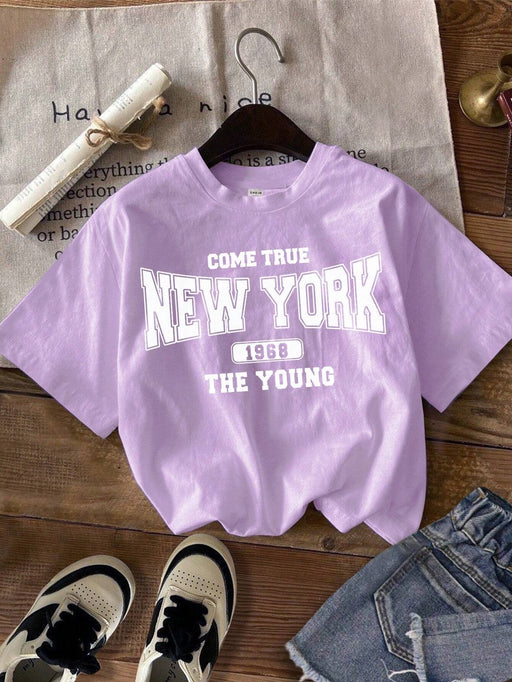 SHEIN Camiseta de manga corta con gráfico de letra inglesa sencilla - Quierox - Tienda Online