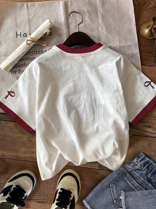 SHEIN Camiseta de manga corta holgada con cuello redondo y estampado de gato - Quierox - Tienda Online