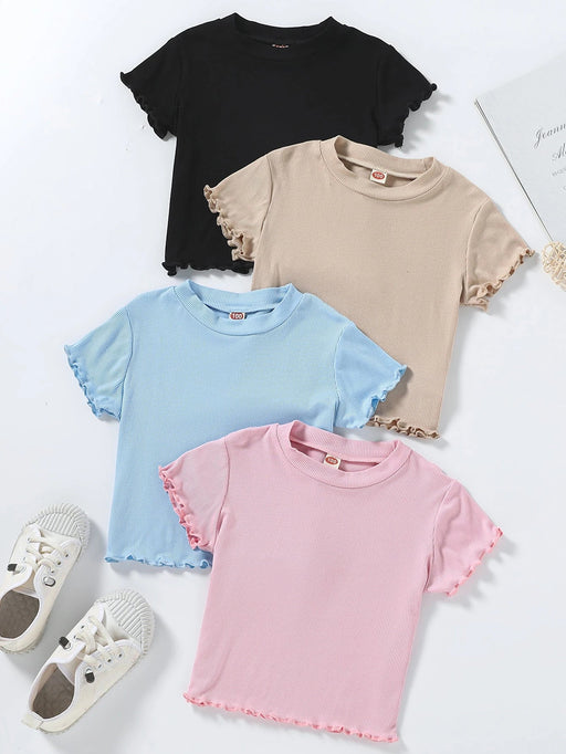 SHEIN Camiseta De Manga Corta Multicolor Para Niña Con Dobladillo - Quierox - Tienda Online