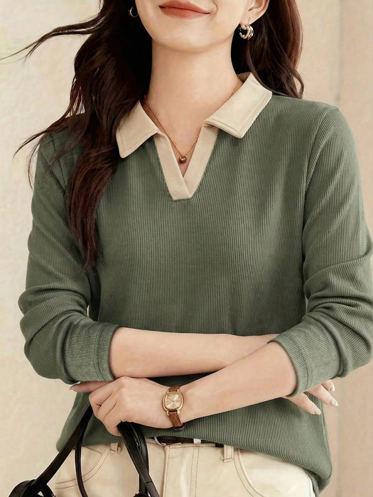 SHEIN Camiseta de manga larga con cuello de polo para mujer - Quierox - Tienda Online