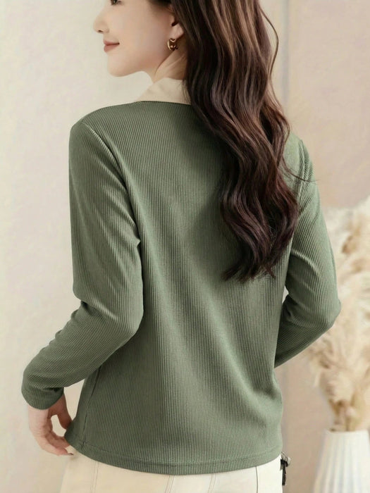 SHEIN Camiseta de manga larga con cuello de polo para mujer - Quierox - Tienda Online